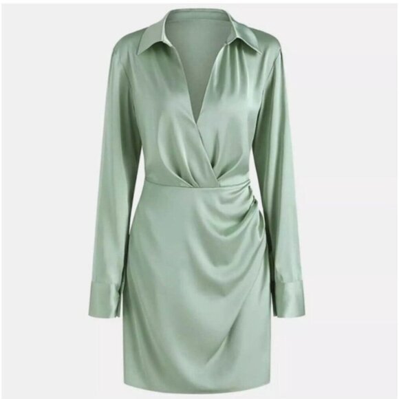 Cider Dress Women Small Mint Green Satin Dirty Martini Long Sleeve Mini Party‎ - Picture 1 of 12